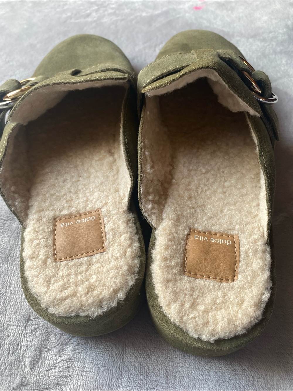 Dolce Vita Olive Green Suede Slip-On Mules with Buckle - Picture 5 of 5